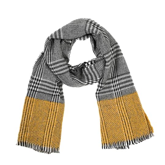 Glitzhome® 70" Yellow & Gray Scarf with Fringe